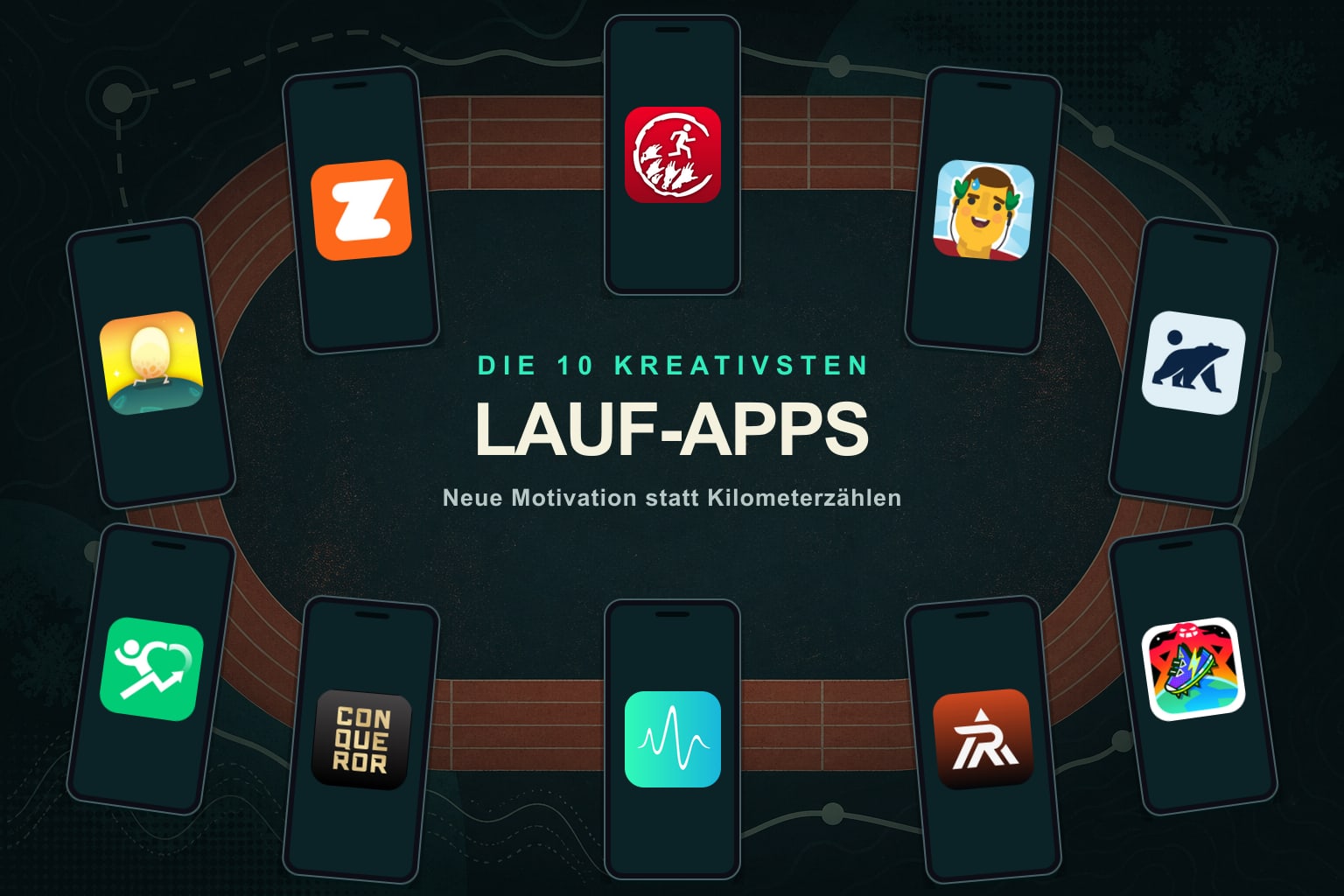 Läuferin auf einer digital erweiterten Strecke mit Musik, Wegmarken und Spielelementen